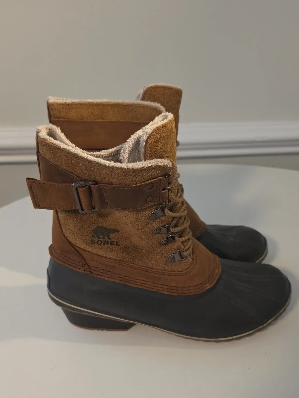 Sorel Winter Fancy Lace II Duck Boot Elk Brown Waterproof Suede Size 11